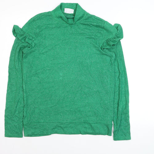 Savida Women's Green Mock Neck Ruffle Sleeve Pullover Jumper Size 12