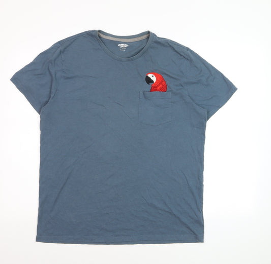 Old Navy Men's Blue Parrot Pocket Graphic Cotton Blend T-Shirt L