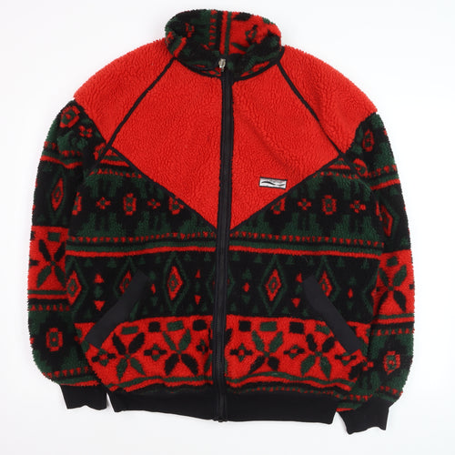 Wikland Men's Red Geometric Fleece Jacket XL Winter Warm Zip Up
