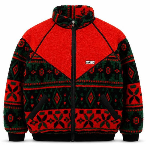 Wikland Men's Red Geometric Fleece Jacket XL Winter Warm Zip Up