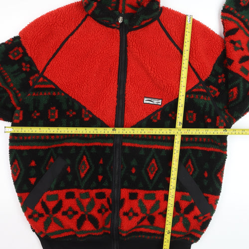 Wikland Men's Red Geometric Fleece Jacket XL Winter Warm Zip Up