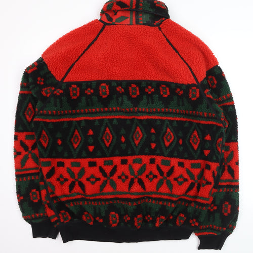 Wikland Men's Red Geometric Fleece Jacket XL Winter Warm Zip Up