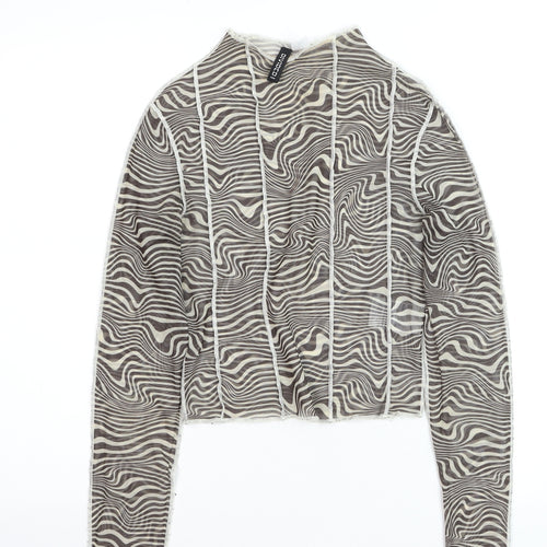 H&M Women’s Grey Geometric Mesh Cropped Long Sleeve Top S