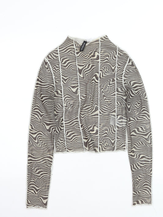 H&M Women’s Grey Geometric Mesh Cropped Long Sleeve Top S