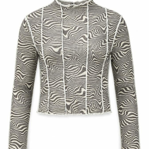 H&M Women’s Grey Geometric Mesh Cropped Long Sleeve Top S