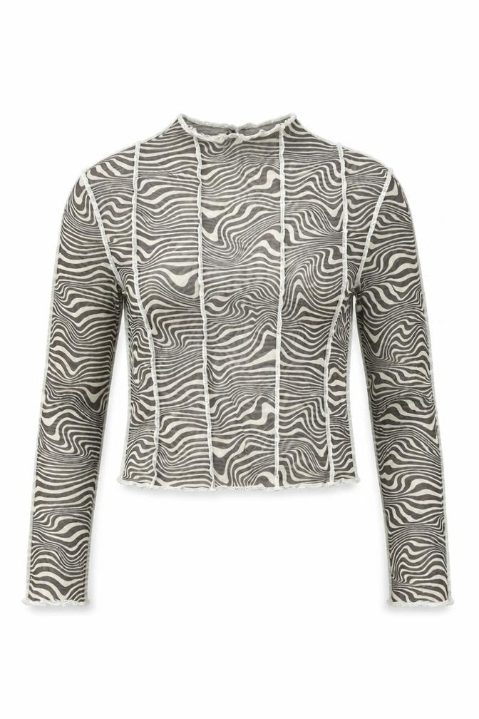 H&M Women’s Grey Geometric Mesh Cropped Long Sleeve Top S