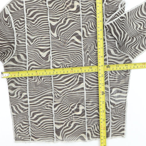 H&M Women’s Grey Geometric Mesh Cropped Long Sleeve Top S