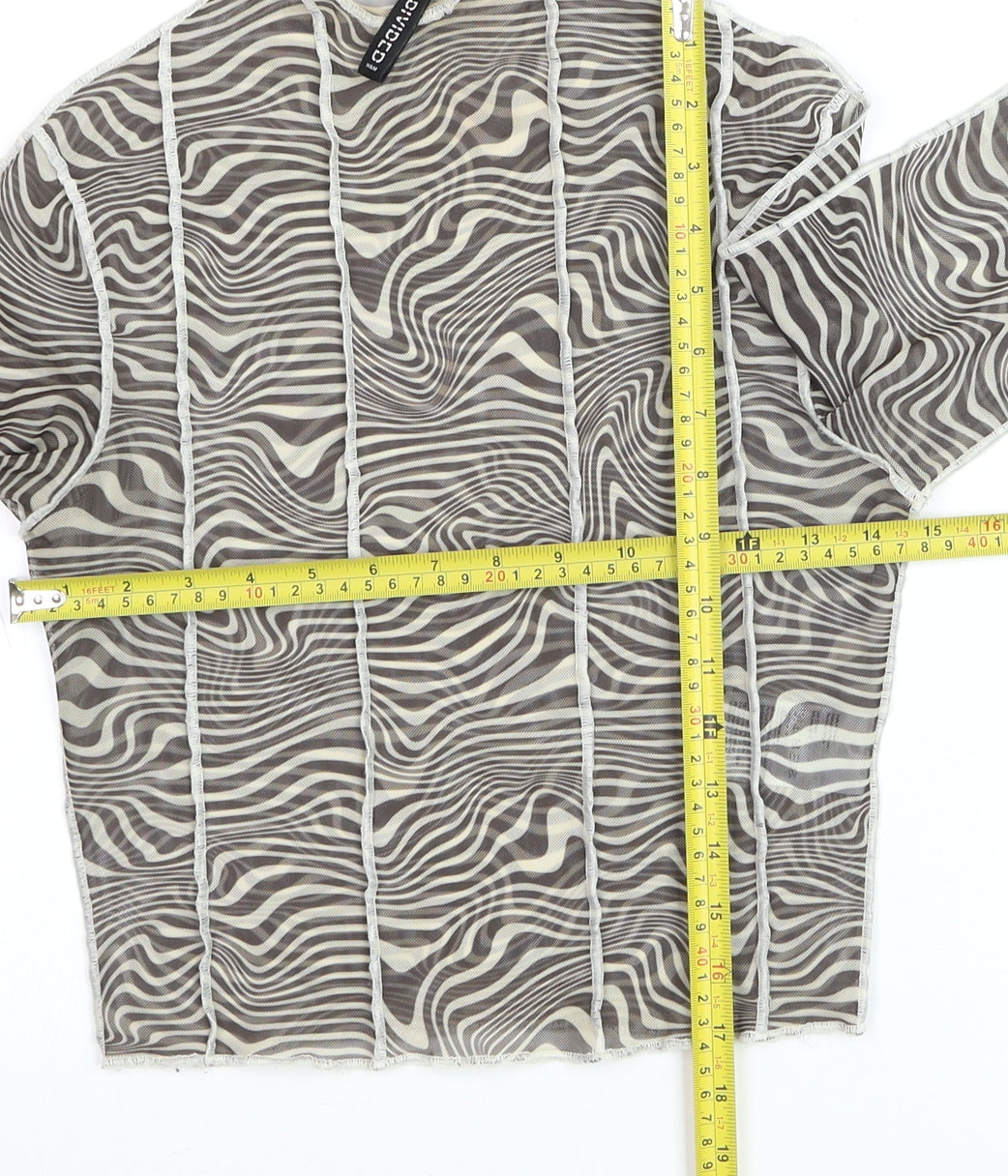 H&M Women’s Grey Geometric Mesh Cropped Long Sleeve Top S