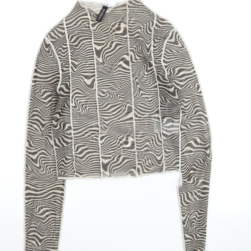 H&M Women’s Grey Geometric Mesh Cropped Long Sleeve Top S
