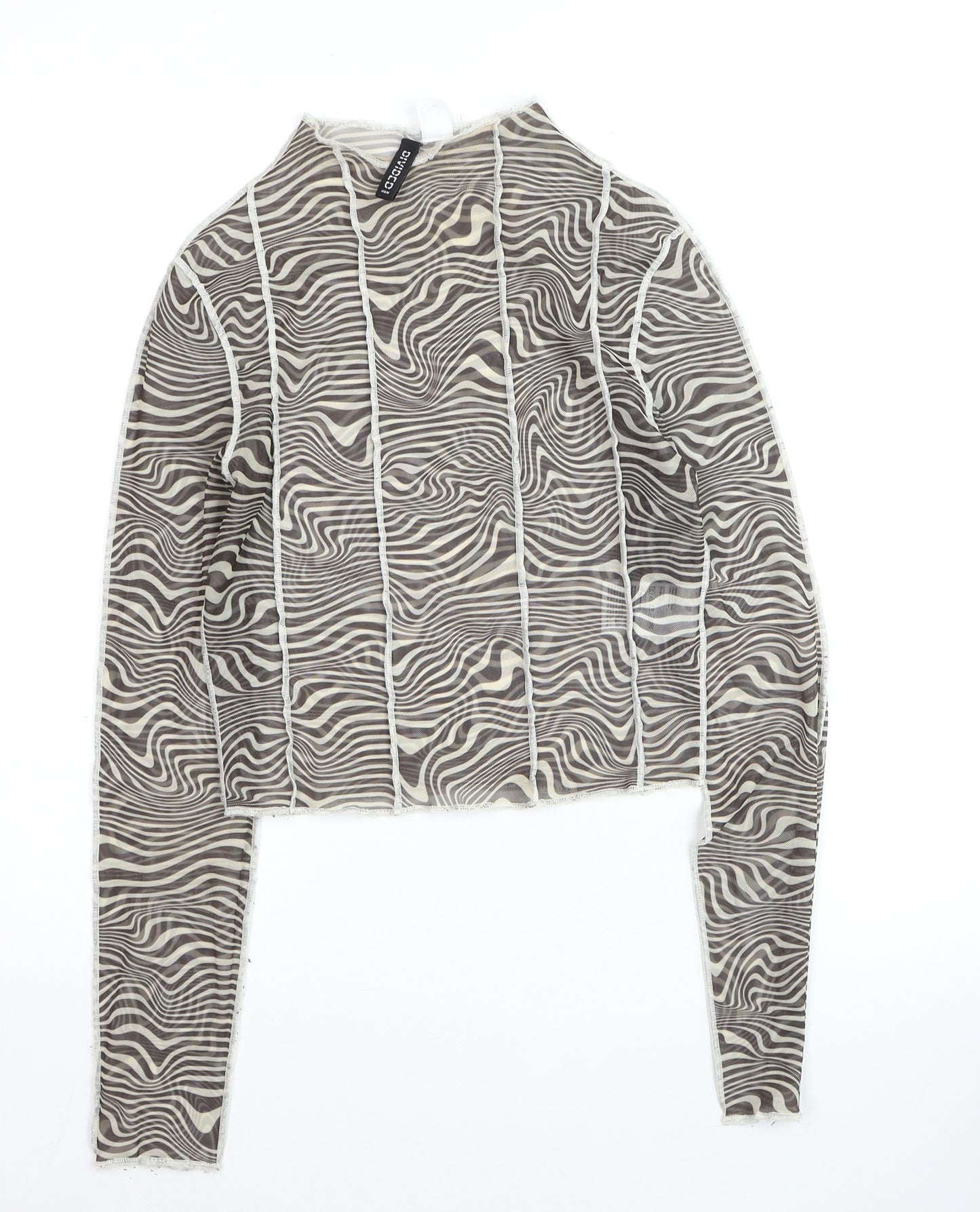 H&M Women’s Grey Geometric Mesh Cropped Long Sleeve Top S