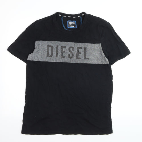 Diesel Men's Black XL Logo Colourblock Cotton Crew Neck T-Shirt