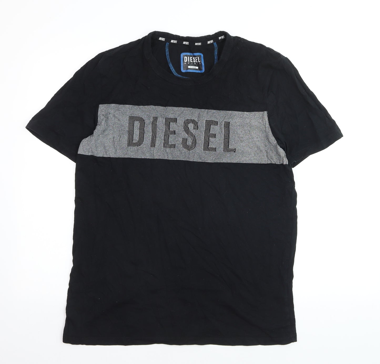 Diesel Men's Black XL Logo Colourblock Cotton Crew Neck T-Shirt