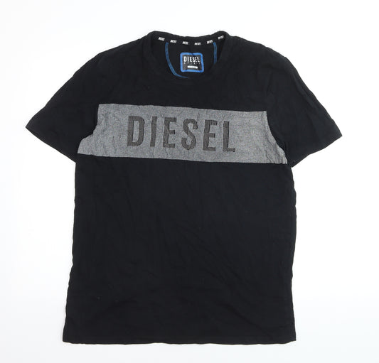 Diesel Men's Black XL Logo Colourblock Cotton Crew Neck T-Shirt