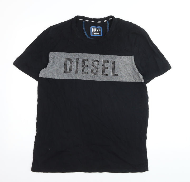 Diesel Men's Black XL Logo Colourblock Cotton Crew Neck T-Shirt
