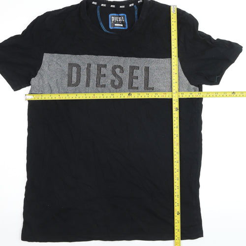 Diesel Men's Black XL Logo Colourblock Cotton Crew Neck T-Shirt