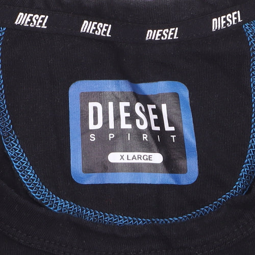 Diesel Men's Black XL Logo Colourblock Cotton Crew Neck T-Shirt