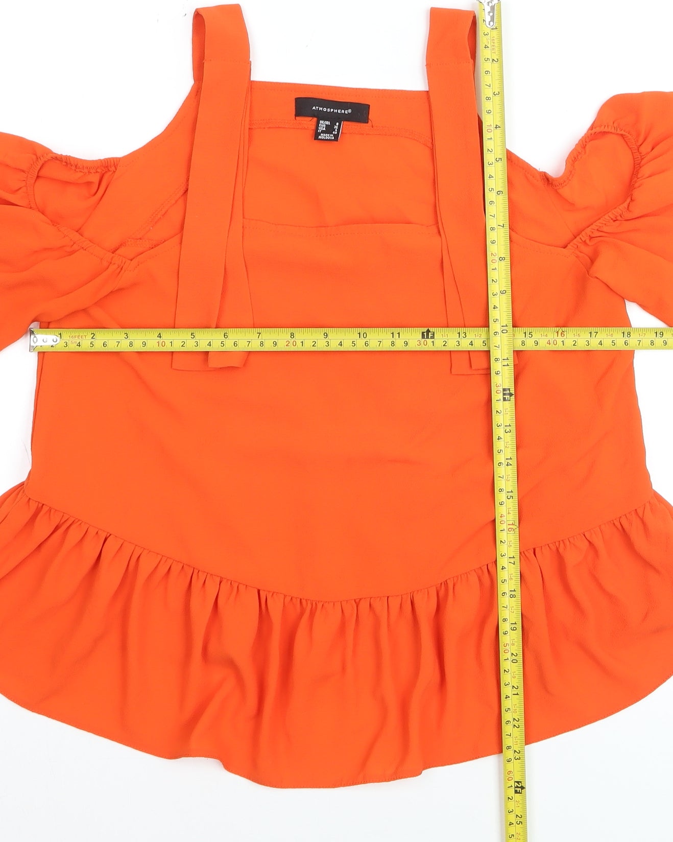Atmosphere Women's Orange Cold Shoulder Ruffle Camisole Blouse Size 8