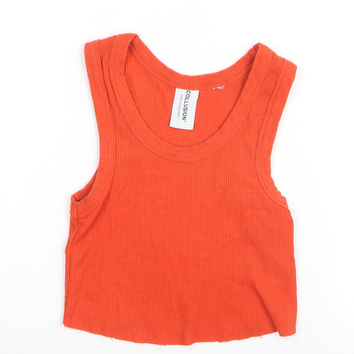 Collusion Womens Orange Cropped Ribbed Tank Top Size 8 Cotton Blend