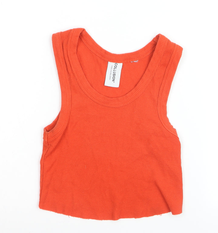 Collusion Womens Orange Cropped Ribbed Tank Top Size 8 Cotton Blend