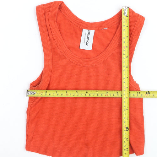 Collusion Womens Orange Cropped Ribbed Tank Top Size 8 Cotton Blend