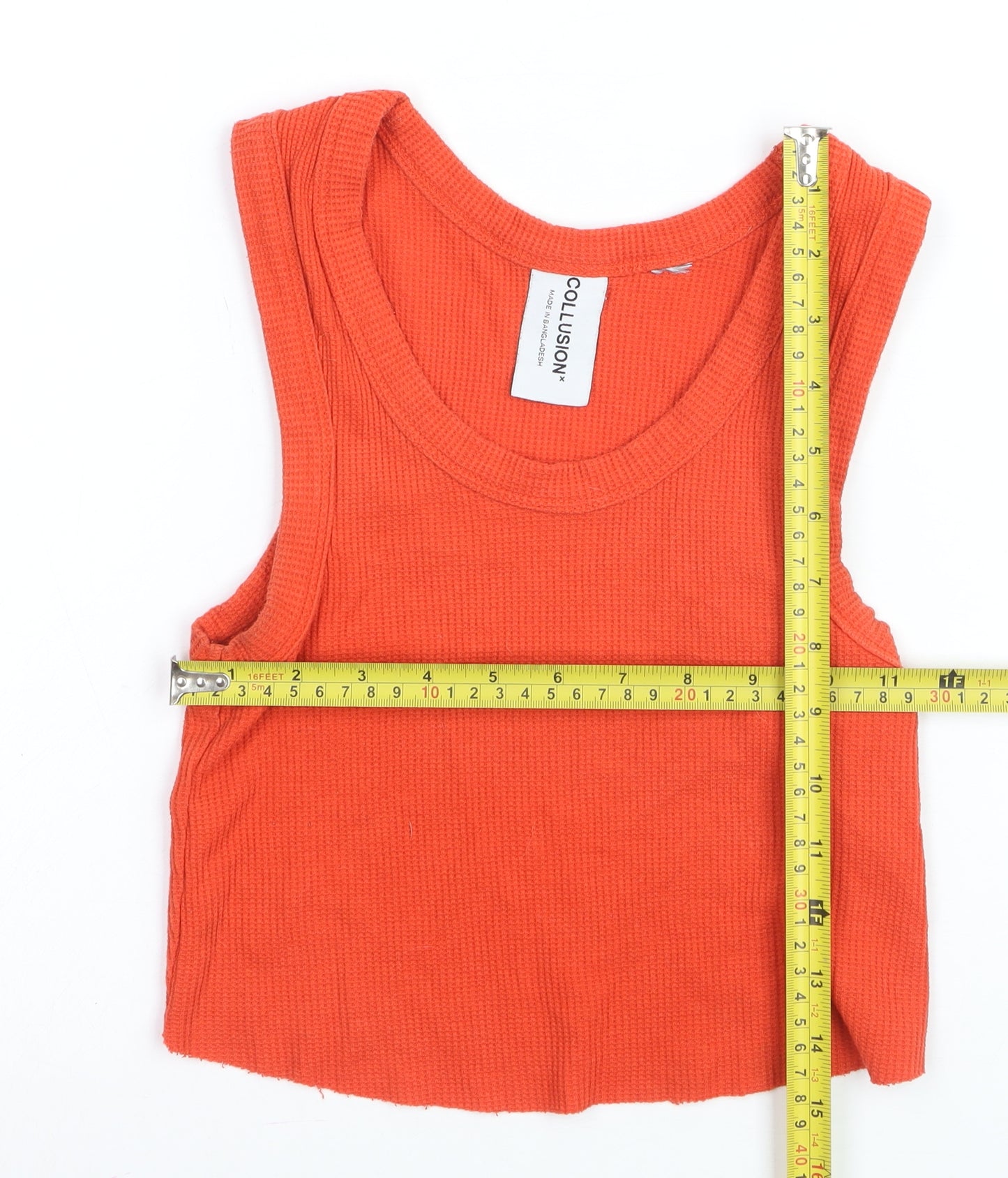 Collusion Womens Orange Cropped Ribbed Tank Top Size 8 Cotton Blend