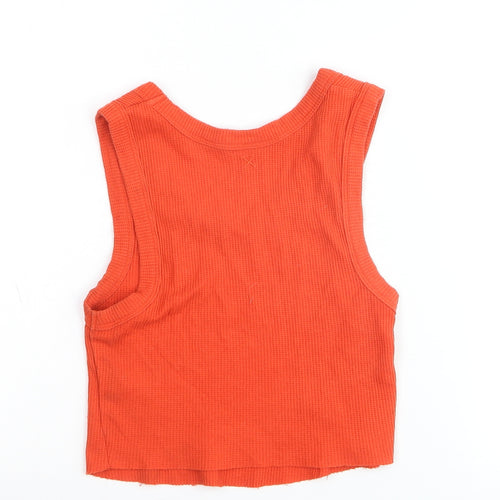 Collusion Womens Orange Cropped Ribbed Tank Top Size 8 Cotton Blend