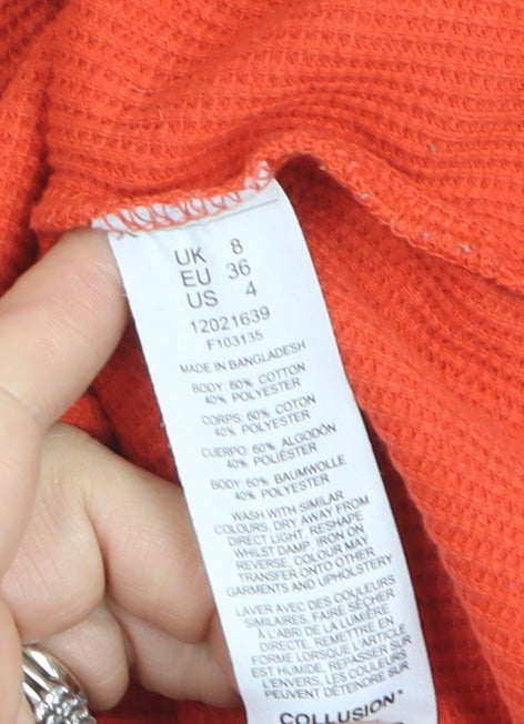 Collusion Womens Orange Cropped Ribbed Tank Top Size 8 Cotton Blend