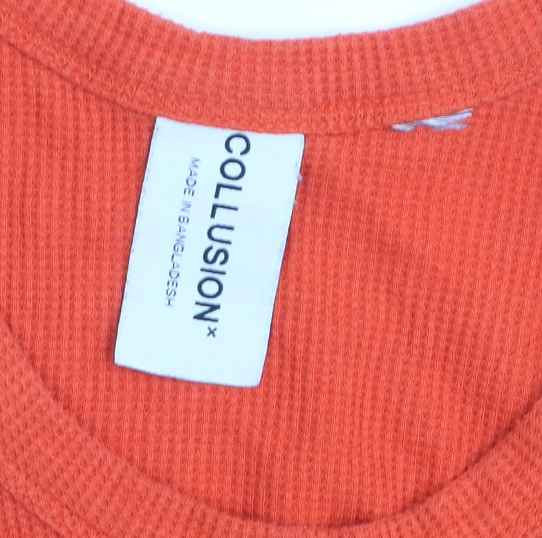Collusion Womens Orange Cropped Ribbed Tank Top Size 8 Cotton Blend