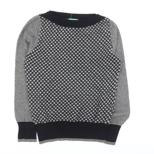 United Colors of Benetton Women's Black Wool Fair Isle Jumper S