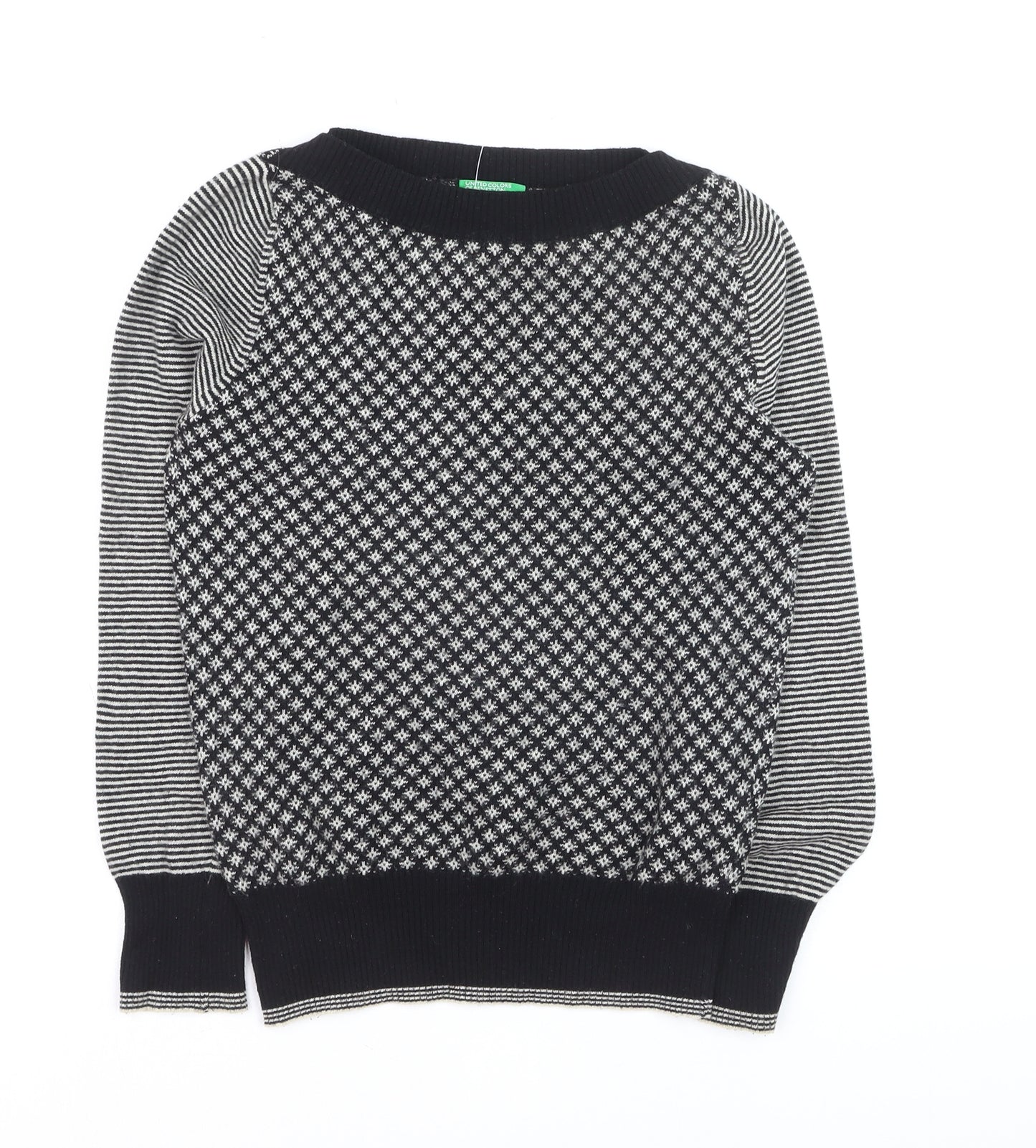 United Colors of Benetton Women's Black Wool Fair Isle Jumper S