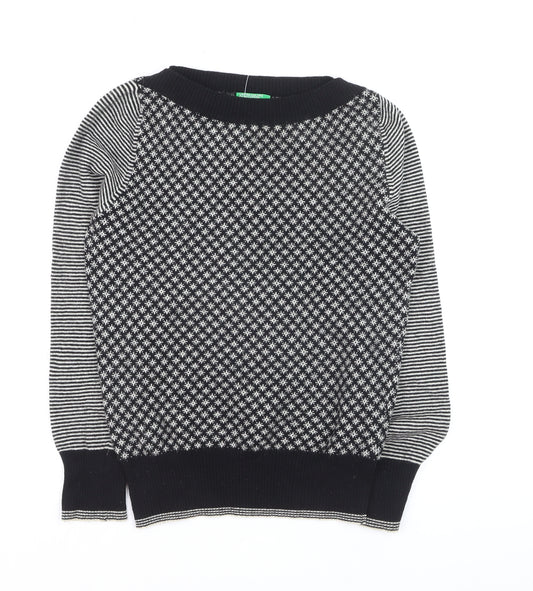 United Colors of Benetton Women's Black Wool Fair Isle Jumper S