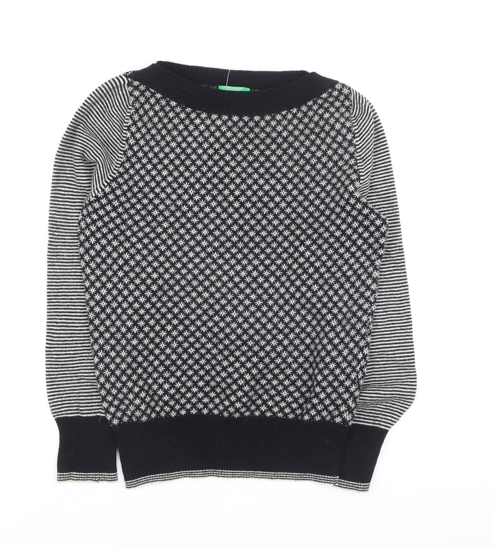 United Colors of Benetton Women's Black Wool Fair Isle Jumper S