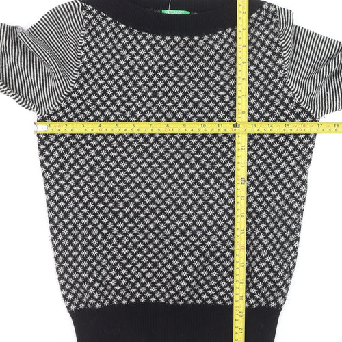 United Colors of Benetton Women's Black Wool Fair Isle Jumper S