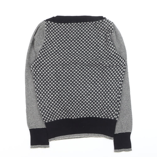 United Colors of Benetton Women's Black Wool Fair Isle Jumper S