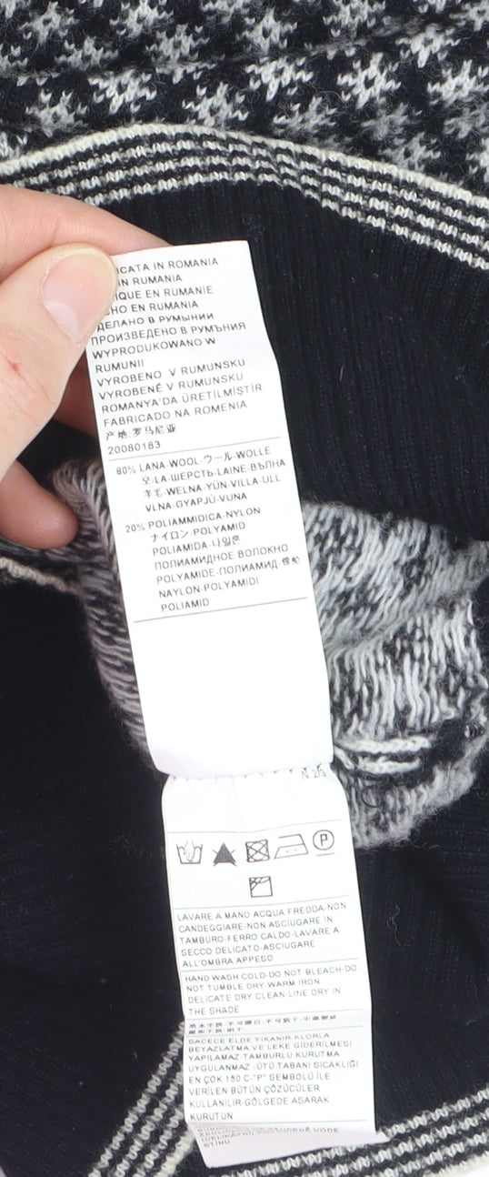 United Colors of Benetton Women's Black Wool Fair Isle Jumper S