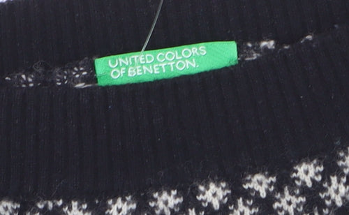 United Colors of Benetton Women's Black Wool Fair Isle Jumper S