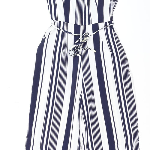 AX Paris Women’s Navy & White Striped Belted Jumpsuit Size 8 Summer Casual