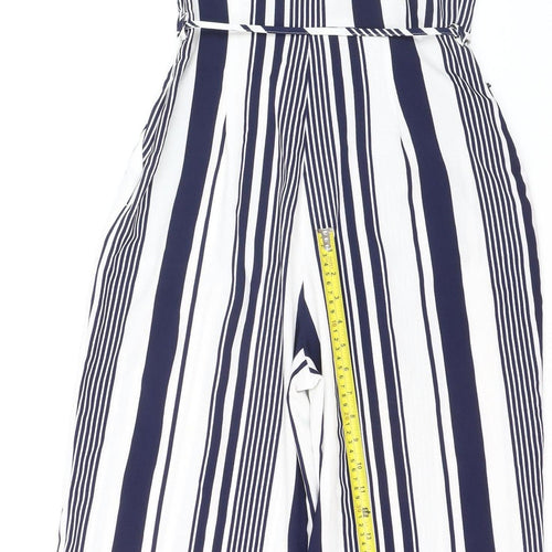 AX Paris Women’s Navy & White Striped Belted Jumpsuit Size 8 Summer Casual