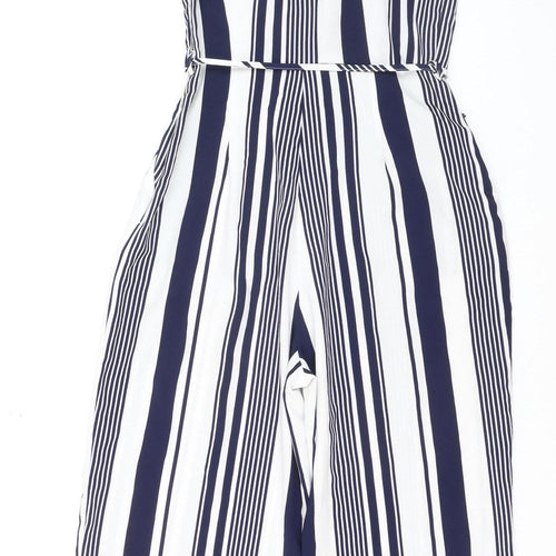 AX Paris Women’s Navy & White Striped Belted Jumpsuit Size 8 Summer Casual