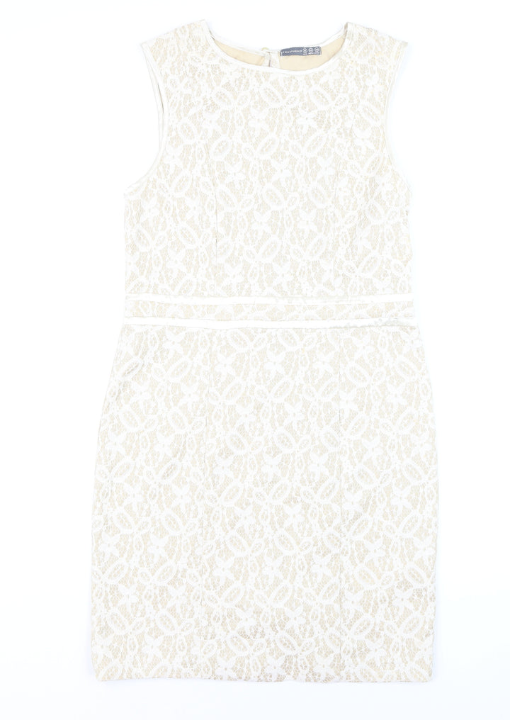 Atmosphere Women Beige Lace Sheath Dress Size 14
