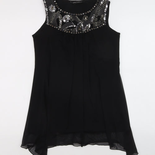 Dorothy Perkins Women's Black Beaded Chiffon Tunic Blouse Size 10