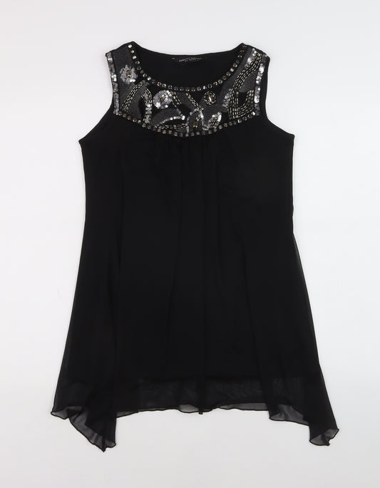 Dorothy Perkins Women's Black Beaded Chiffon Tunic Blouse Size 10