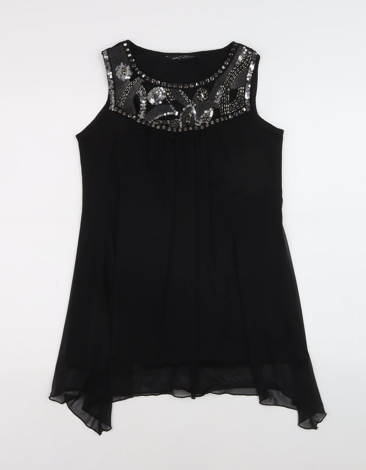 Dorothy Perkins Women's Black Beaded Chiffon Tunic Blouse Size 10