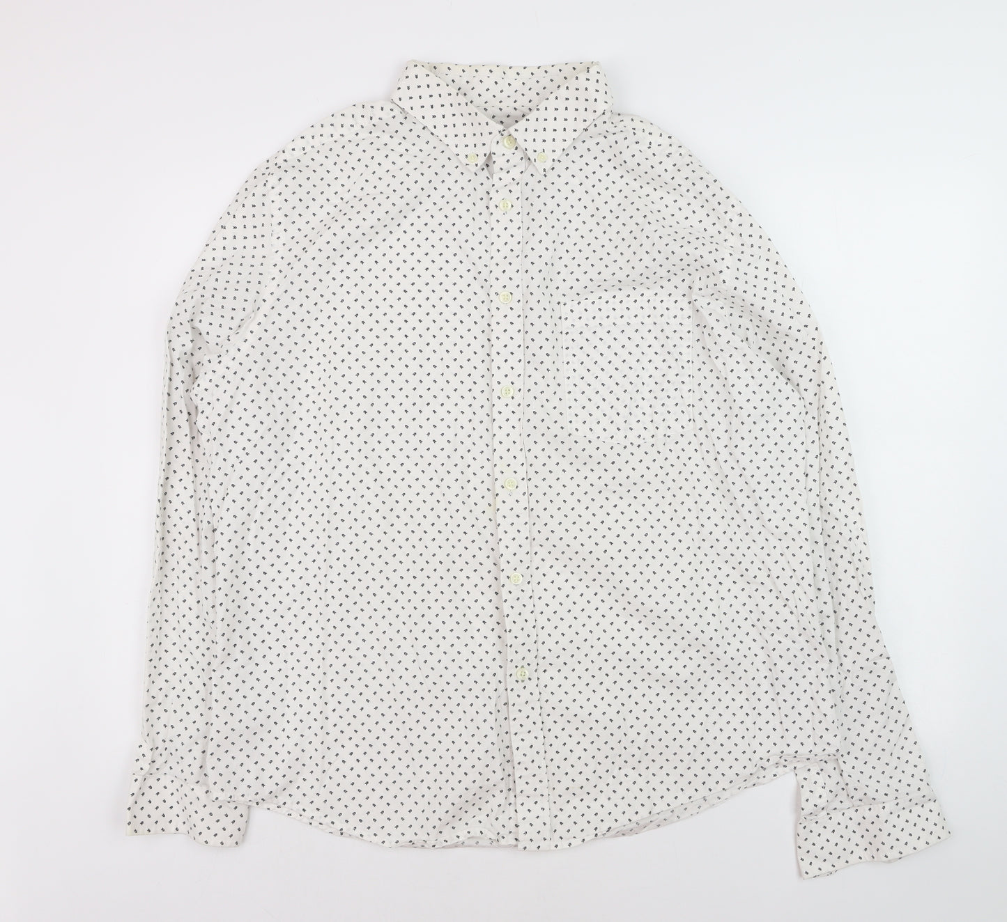 Goodfellow & Co Women's White Printed Button-Up Shirt XL Cotton Slim Fit