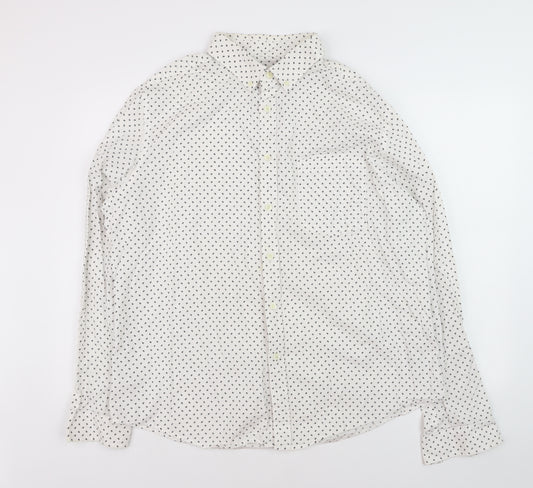 Goodfellow & Co Women's White Printed Button-Up Shirt XL Cotton Slim Fit