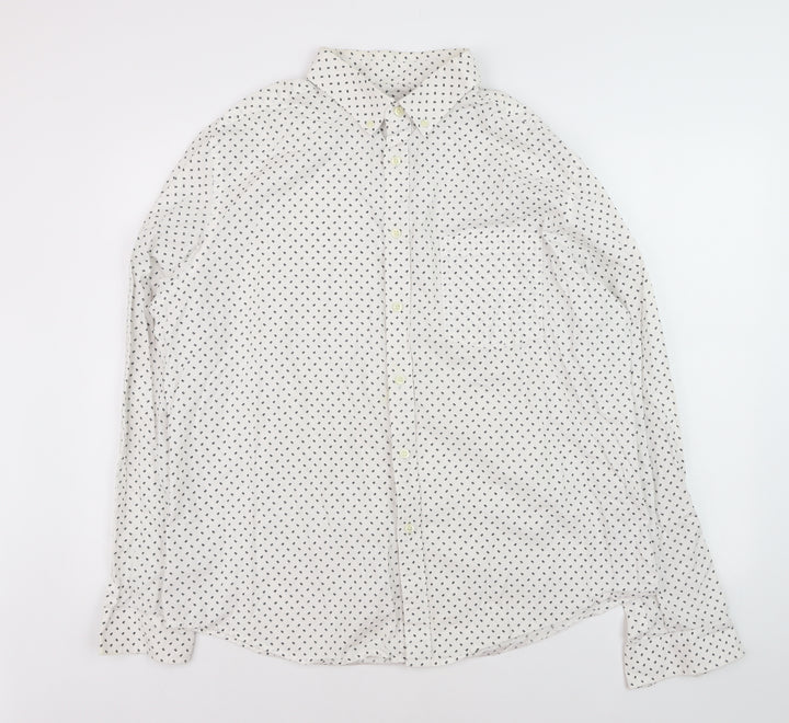 Goodfellow & Co Women's White Printed Button-Up Shirt XL Cotton Slim Fit