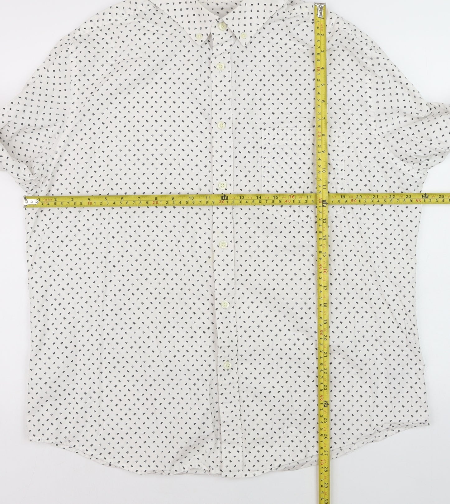 Goodfellow & Co Women's White Printed Button-Up Shirt XL Cotton Slim Fit
