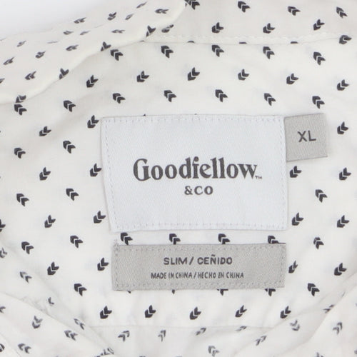 Goodfellow & Co Women's White Printed Button-Up Shirt XL Cotton Slim Fit