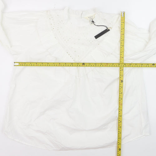River Island Women’s White Cotton Ruffle High Neck Blouse Size 12