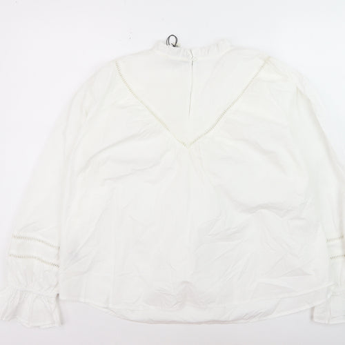 River Island Women’s White Cotton Ruffle High Neck Blouse Size 12